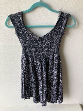 Navy Blue Floral Off the Shoulder Tank Top